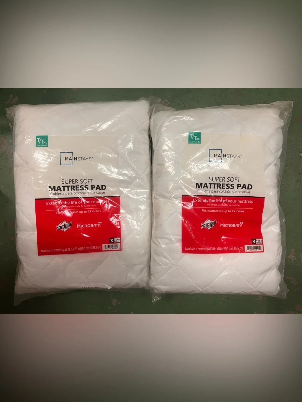 2 Mainstays White Super Soft Mattress Pad Pair